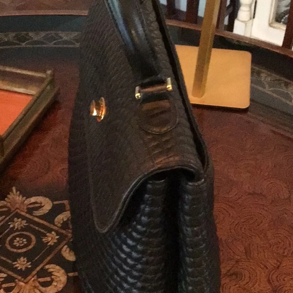 Vintage 1980s Bally Quilted Black Leather Handbag EUC - Picture 5 of 9